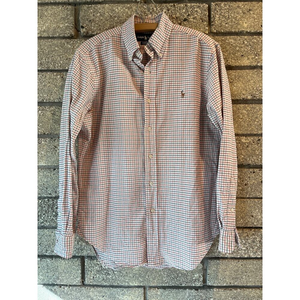 Ralph Lauren Classic Fit Red & Blue Checkered Button-Down Shirt 14.5/33 Mens Cot